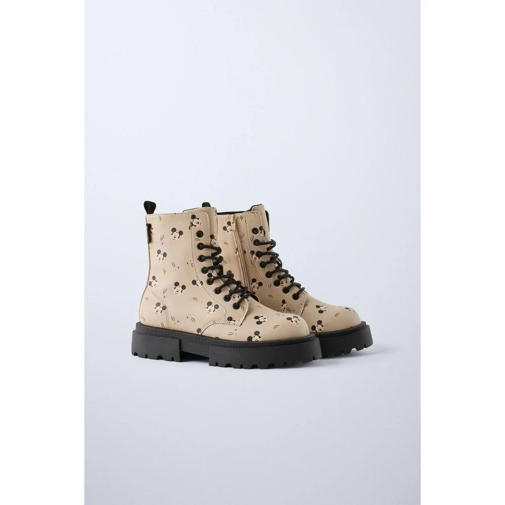 Zara Kids Mickey Mouse Lace Ankle Boots Girls‎ Size US 3.5, EUR 35
